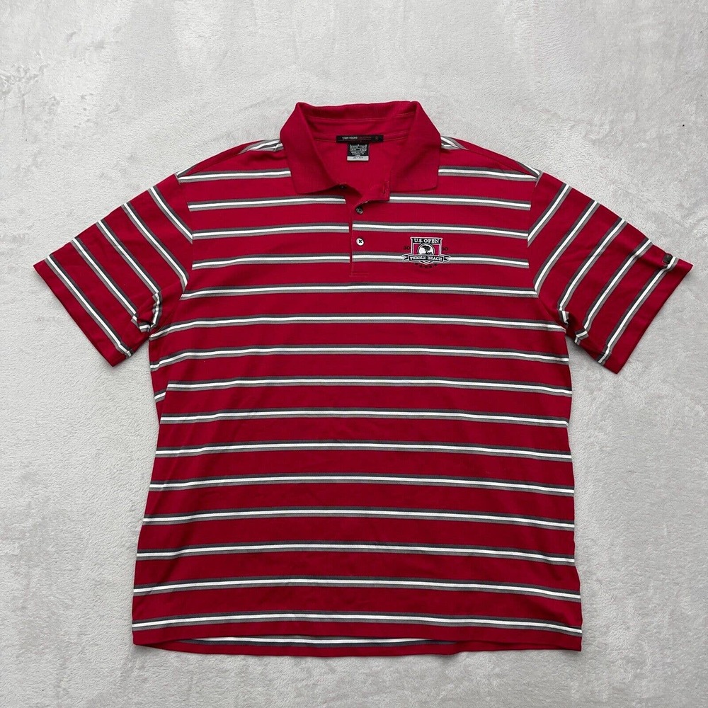 Tiger Woods Polo Shirt Men Large Red Nike Dri-Fit Golf Pebble Beach 2010